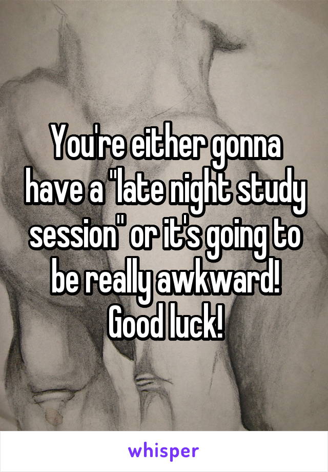 You're either gonna have a "late night study session" or it's going to be really awkward! Good luck!