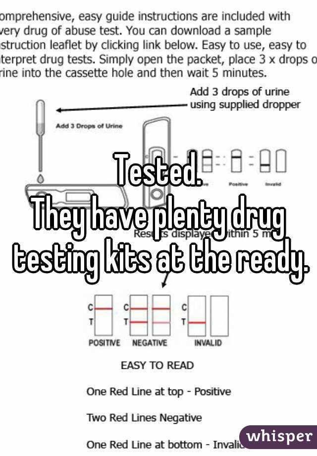 Tested.
They have plenty drug testing kits at the ready.