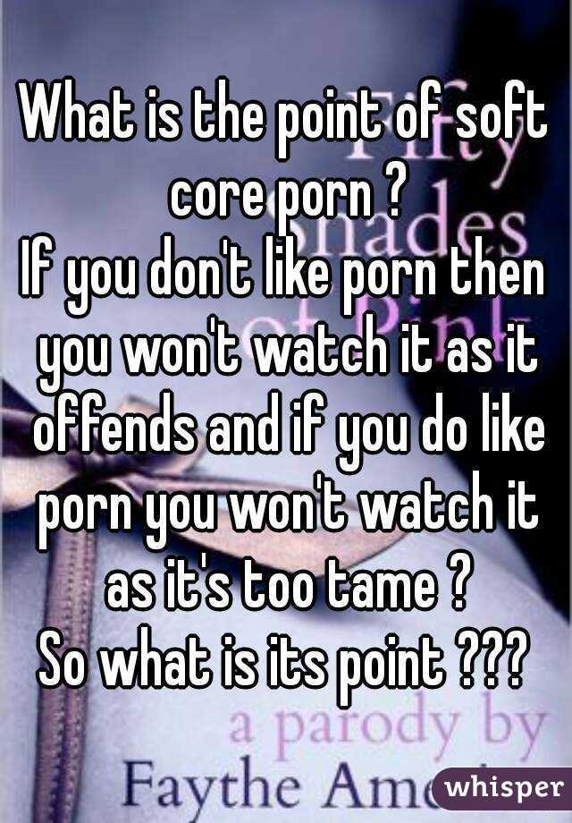What is the point of soft core porn ?
If you don't like porn then you won't watch it as it offends and if you do like porn you won't watch it as it's too tame ?
So what is its point ???