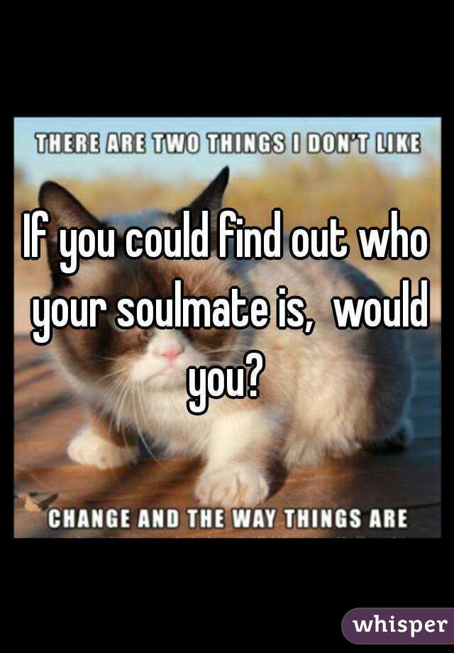 If you could find out who your soulmate is,  would you? 