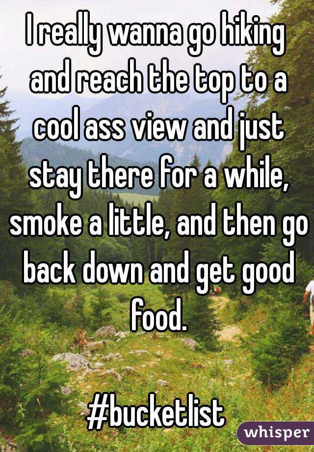 I really wanna go hiking and reach the top to a cool ass view and just stay there for a while, smoke a little, and then go back down and get good food.

#bucketlist