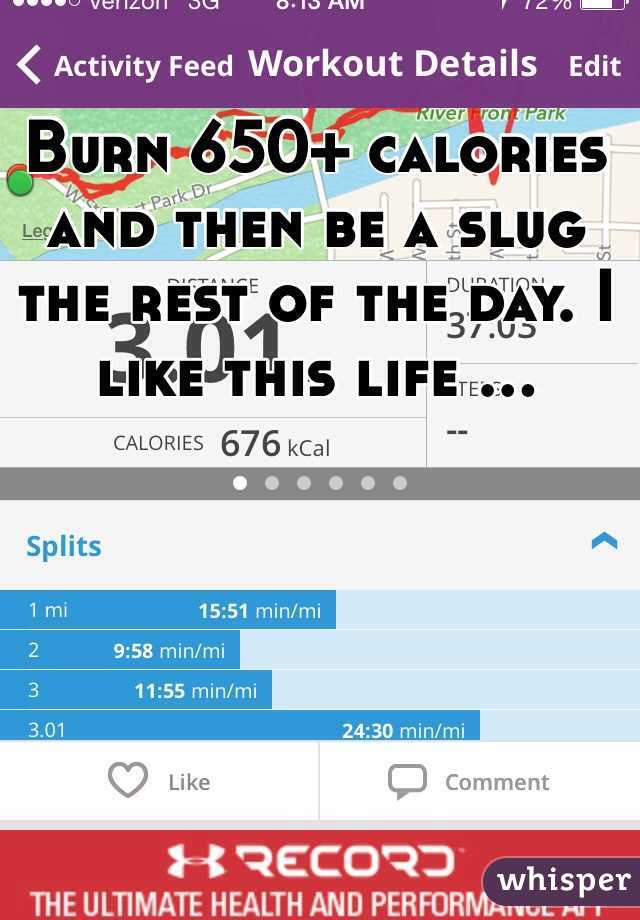 Burn 650+ calories and then be a slug the rest of the day. I like this life ...