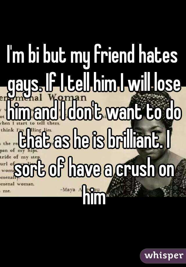 I'm bi but my friend hates gays. If I tell him I will lose him and I don't want to do that as he is brilliant. I sort of have a crush on him