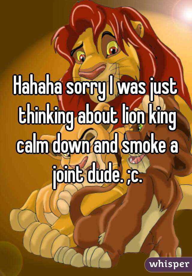 Hahaha sorry I was just thinking about lion king calm down and smoke a joint dude. ;c.