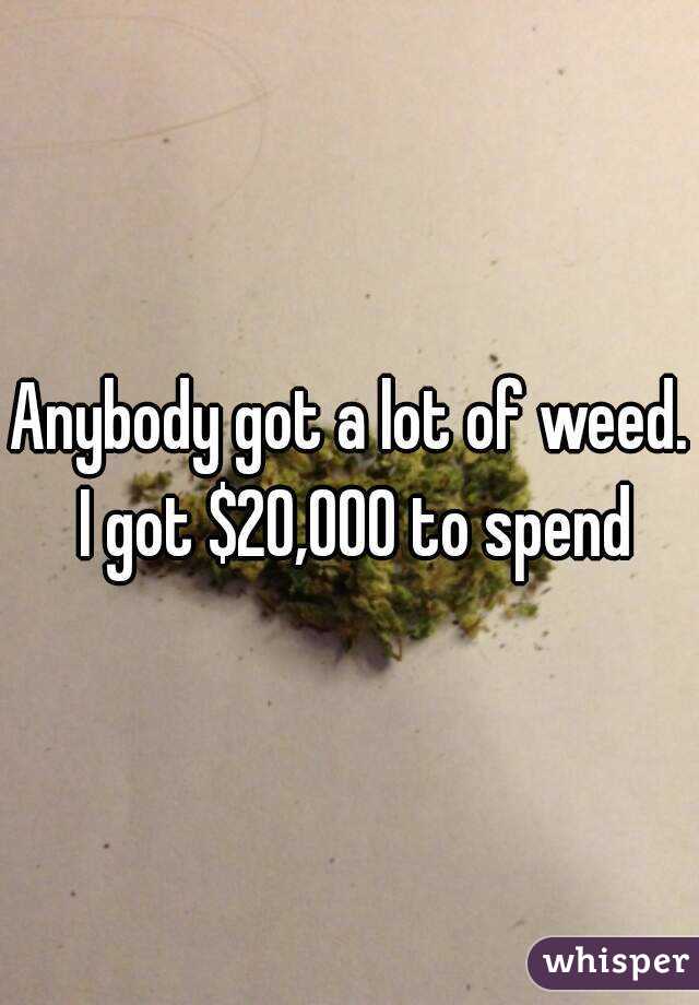 Anybody got a lot of weed. I got $20,000 to spend