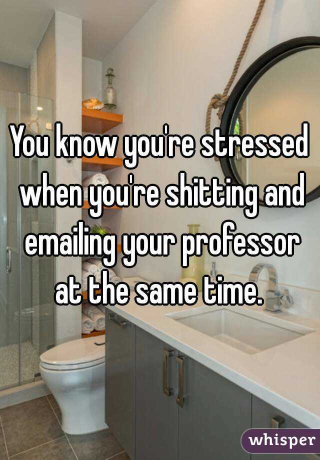 You know you're stressed when you're shitting and emailing your professor at the same time. 