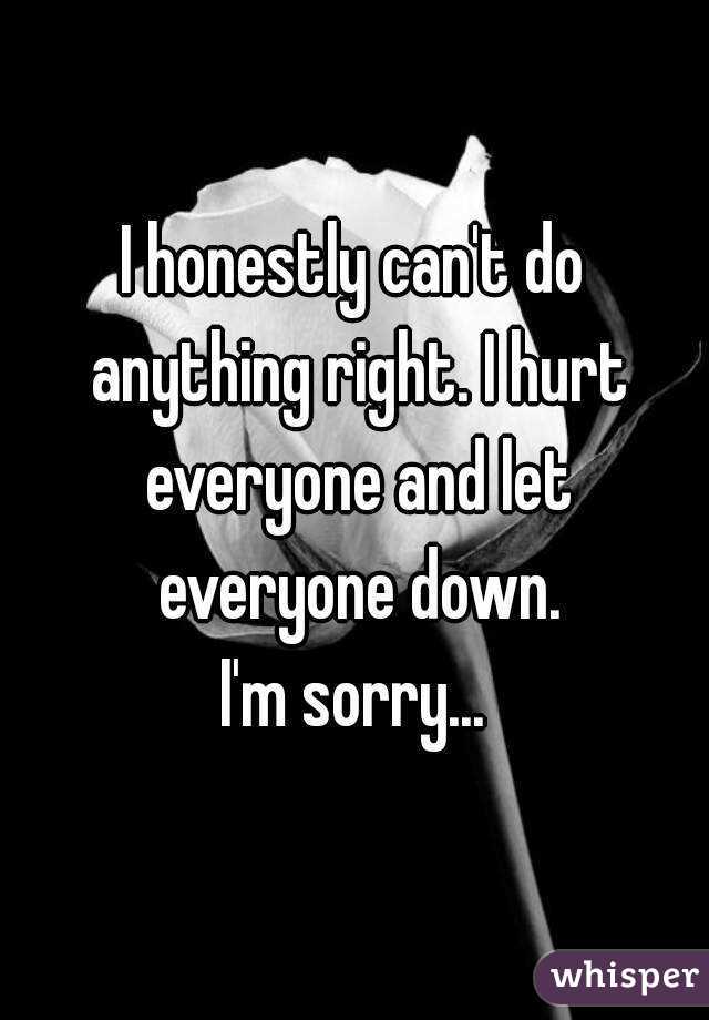 I honestly can't do anything right. I hurt everyone and let everyone down.
I'm sorry...
