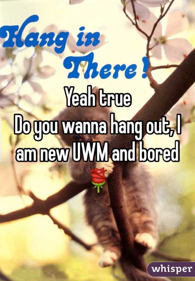 Yeah true
Do you wanna hang out, I am new UWM and bored 🌹