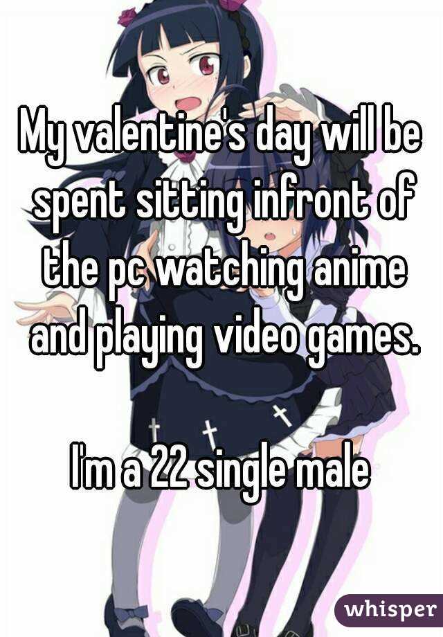 My valentine's day will be spent sitting infront of the pc watching anime and playing video games.

I'm a 22 single male