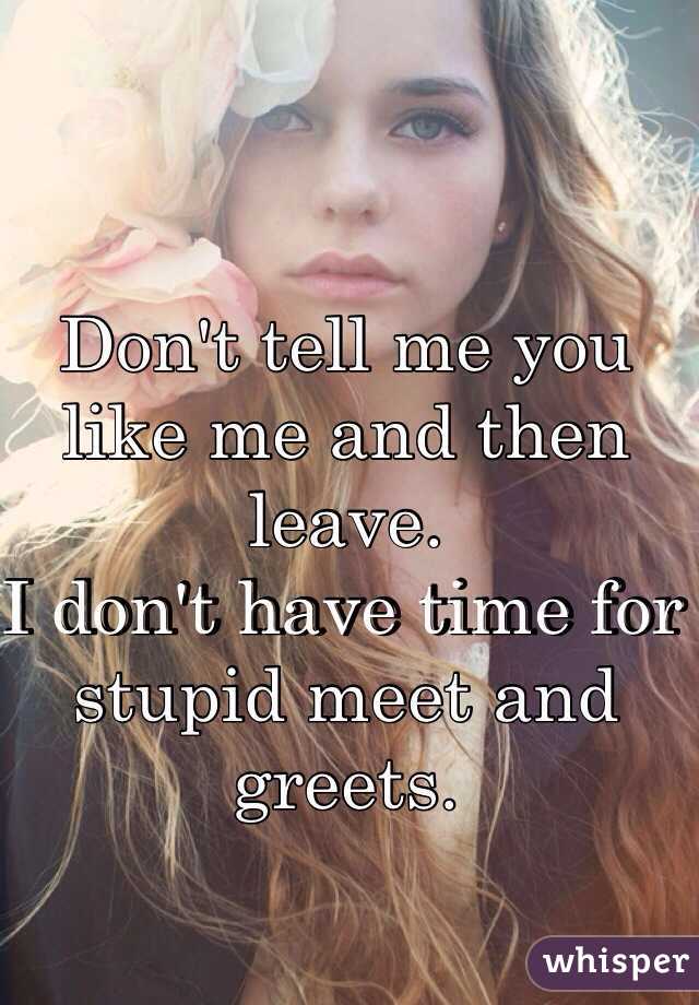 Don't tell me you like me and then leave.
I don't have time for stupid meet and greets.