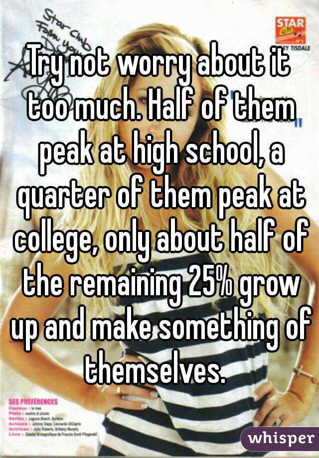 Try not worry about it too much. Half of them peak at high school, a quarter of them peak at college, only about half of the remaining 25% grow up and make something of themselves.  