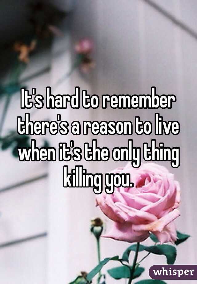 It's hard to remember there's a reason to live when it's the only thing killing you.
