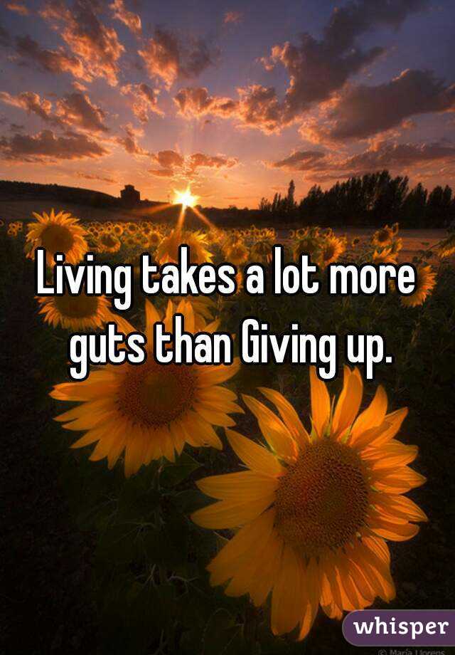 Living takes a lot more guts than Giving up.