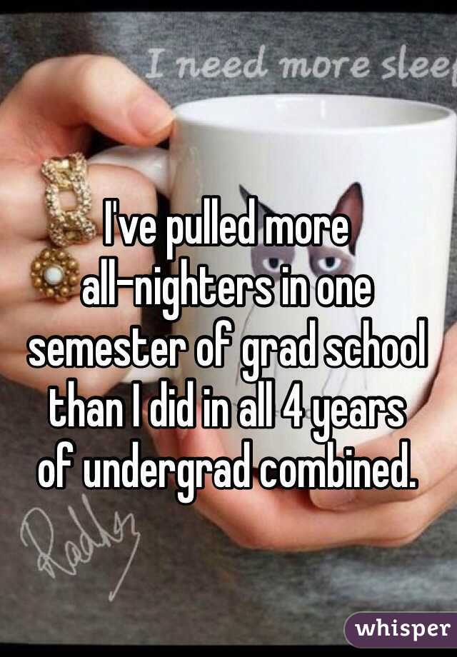 I've pulled more 
all-nighters in one semester of grad school than I did in all 4 years 
of undergrad combined. 