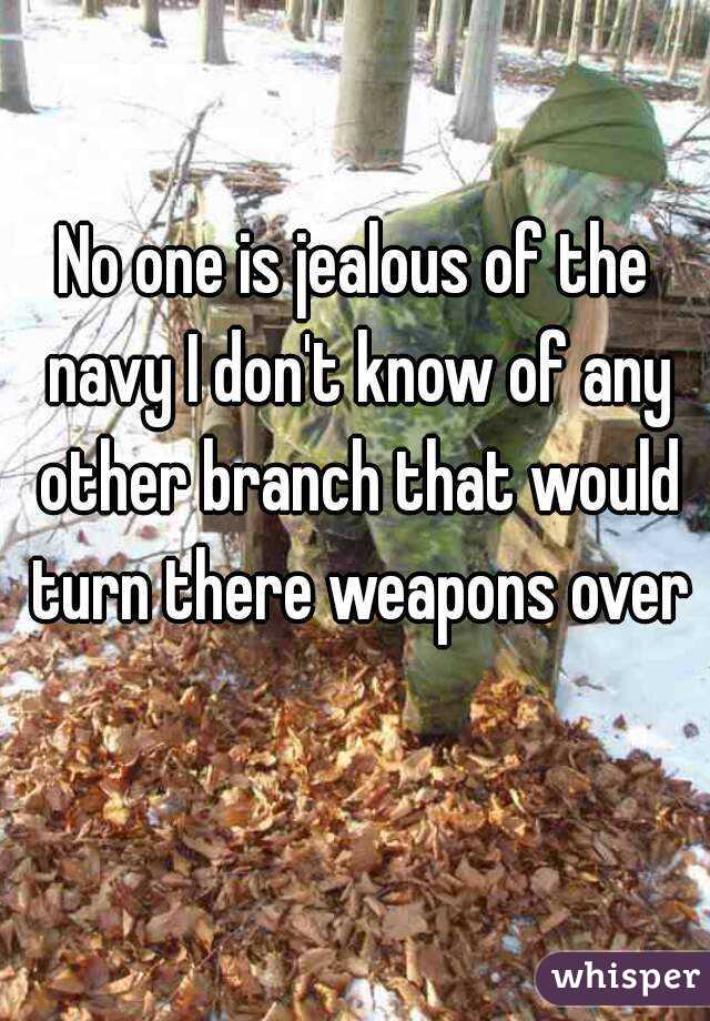 No one is jealous of the navy I don't know of any other branch that would turn there weapons over 