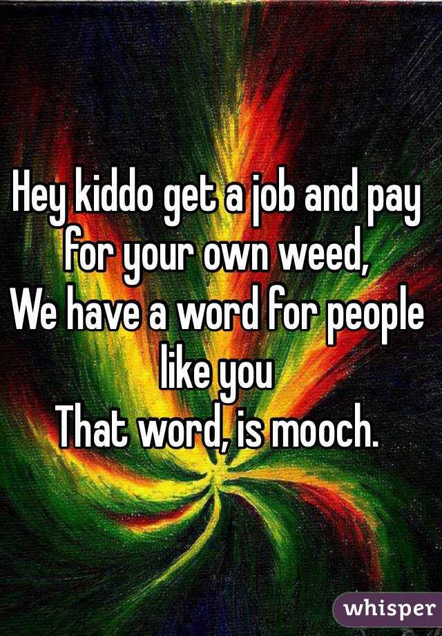 Hey kiddo get a job and pay for your own weed,
We have a word for people like you
That word, is mooch.
