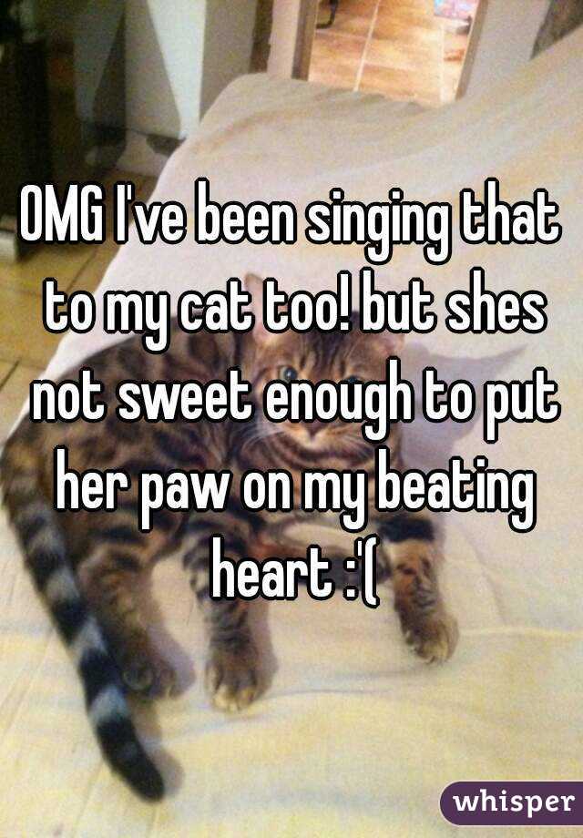OMG I've been singing that to my cat too! but shes not sweet enough to put her paw on my beating heart :'(