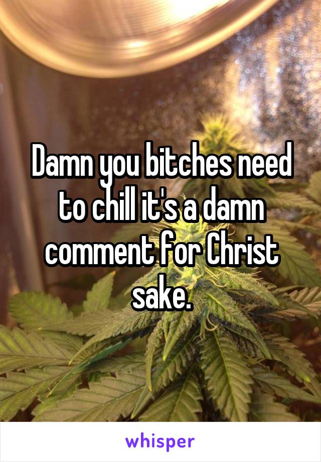 Damn you bitches need to chill it's a damn comment for Christ sake.