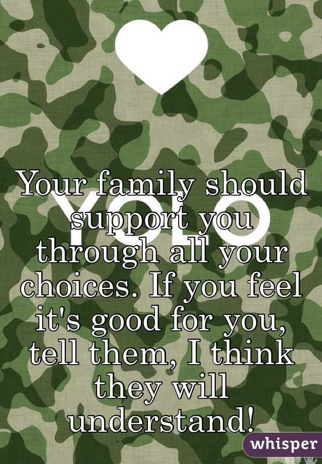 Your family should support you through all your choices. If you feel it's good for you, tell them, I think they will understand!