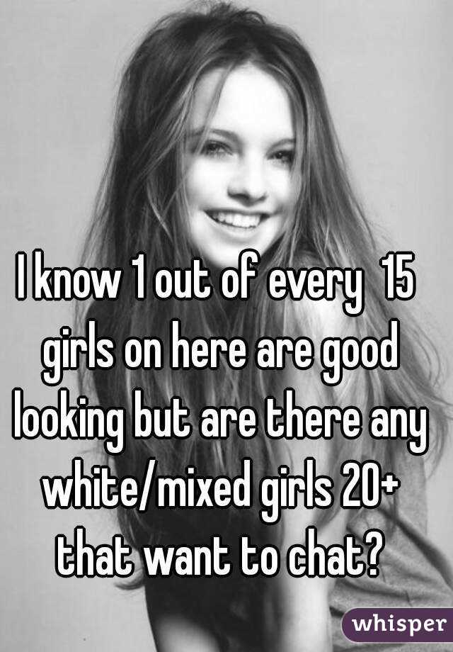I know 1 out of every  15 girls on here are good looking but are there any white/mixed girls 20+ that want to chat?