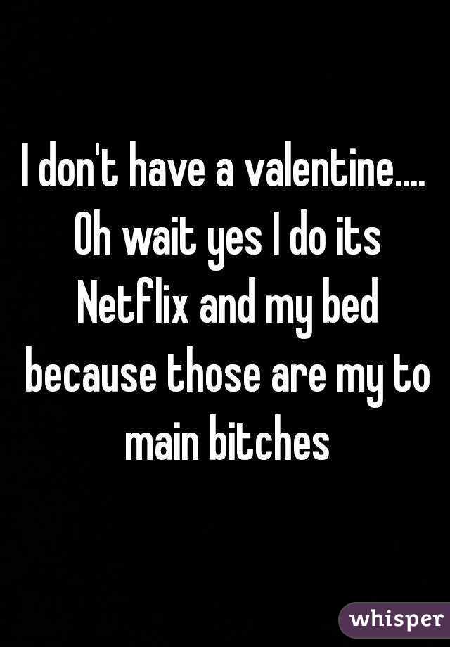 I don't have a valentine.... Oh wait yes I do its Netflix and my bed because those are my to main bitches