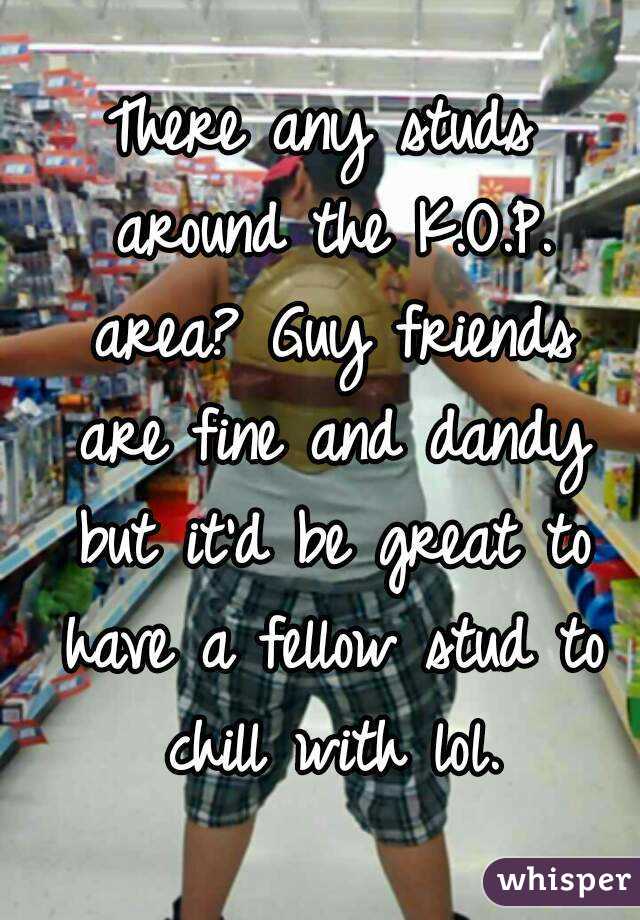 There any studs around the K.O.P. area? Guy friends are fine and dandy but it'd be great to have a fellow stud to chill with lol.