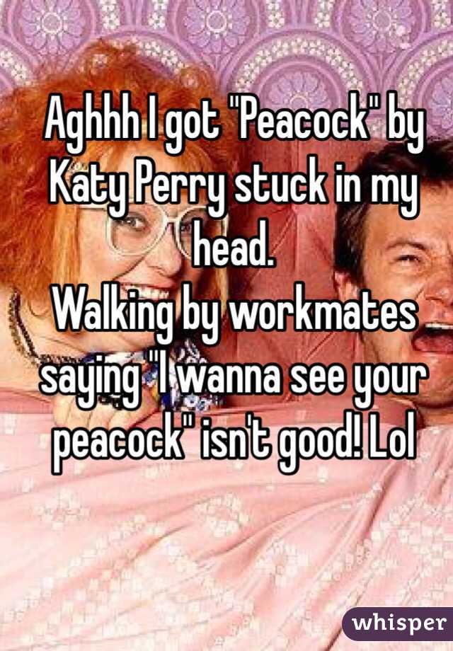 Aghhh I got "Peacock" by Katy Perry stuck in my head. 
Walking by workmates saying "I wanna see your peacock" isn't good! Lol