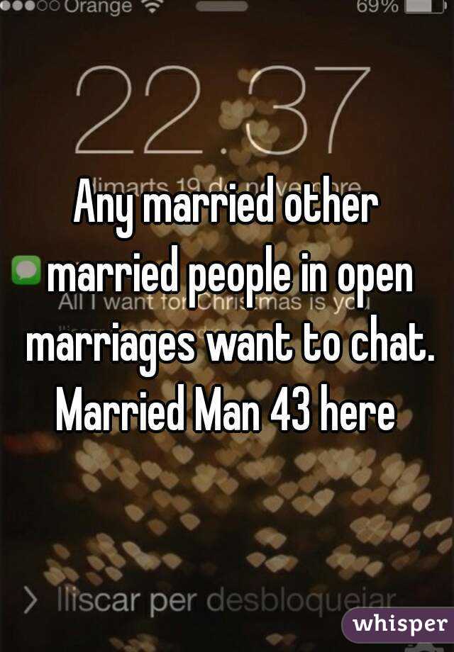 Any married other married people in open marriages want to chat.
Married Man 43 here