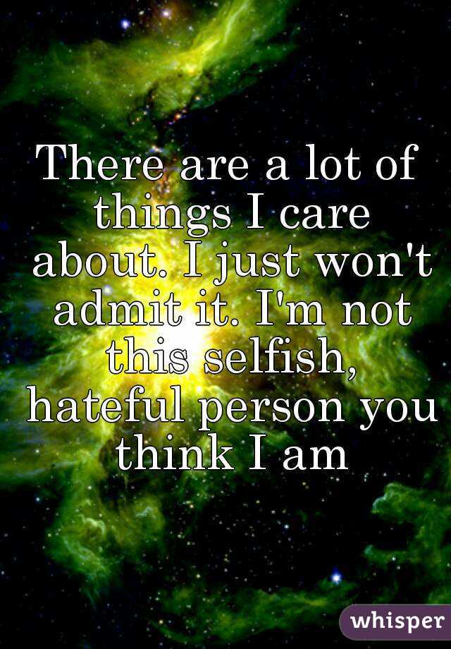 There are a lot of things I care about. I just won't admit it. I'm not this selfish, hateful person you think I am