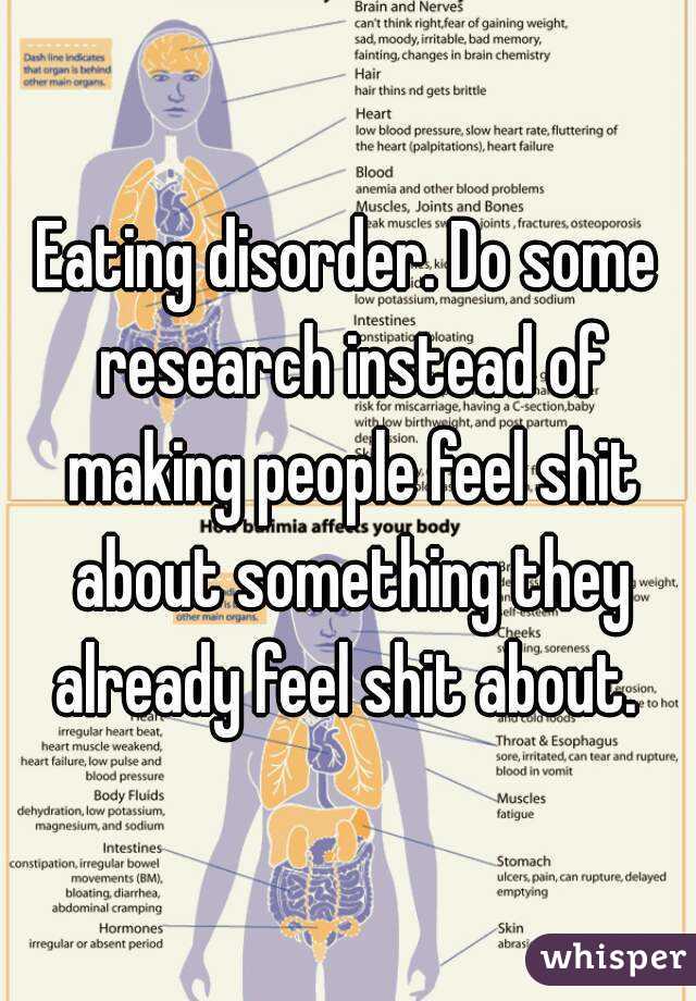 Eating disorder. Do some research instead of making people feel shit about something they already feel shit about. 