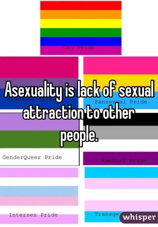 Asexuality is lack of sexual attraction to other people.