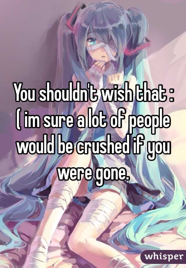 You shouldn't wish that :( im sure a lot of people would be crushed if you were gone. 