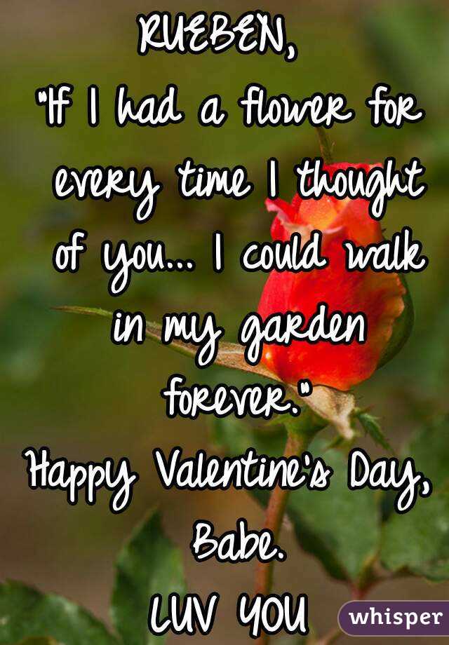 RUEBEN, 
"If I had a flower for every time I thought of you... I could walk in my garden forever."
Happy Valentine's Day, Babe.
LUV YOU
