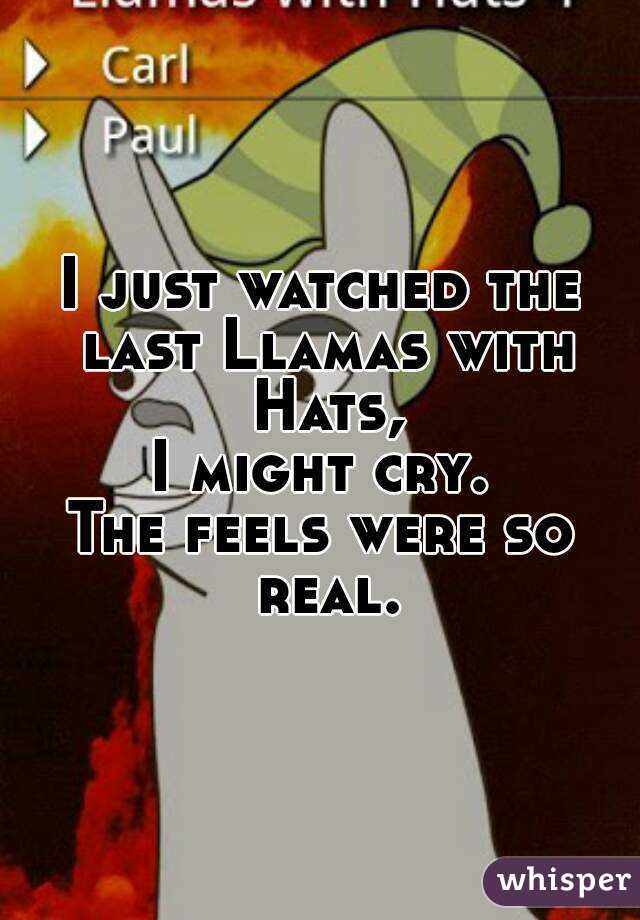 I just watched the last Llamas with Hats,
I might cry.
The feels were so real.