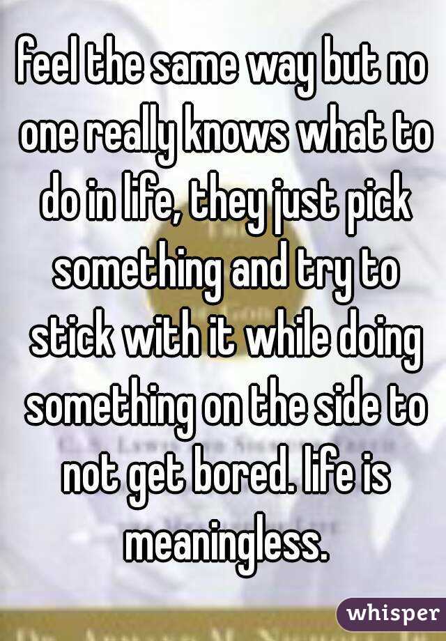 feel the same way but no one really knows what to do in life, they just pick something and try to stick with it while doing something on the side to not get bored. life is meaningless.
