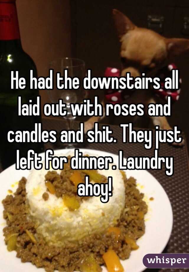 He had the downstairs all laid out with roses and candles and shit. They just left for dinner. Laundry ahoy!