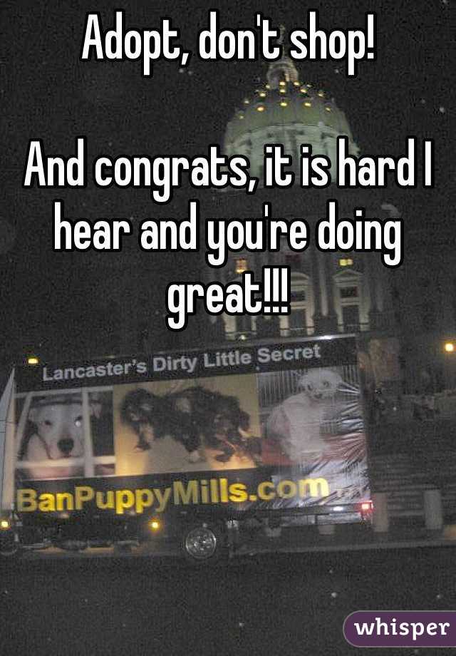 Adopt, don't shop!

And congrats, it is hard I hear and you're doing great!!!