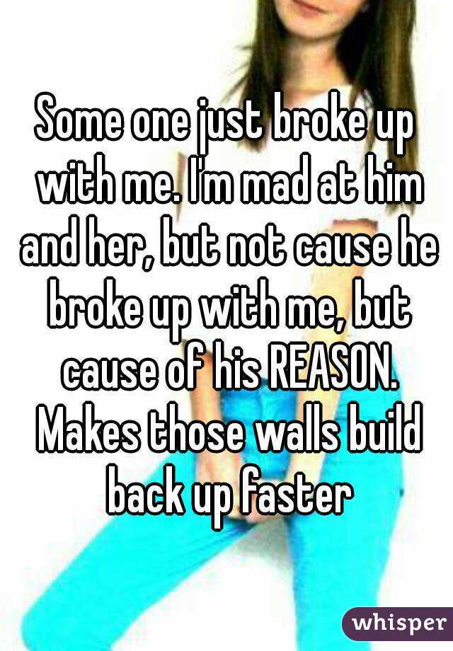 Some one just broke up with me. I'm mad at him and her, but not cause he broke up with me, but cause of his REASON. Makes those walls build back up faster