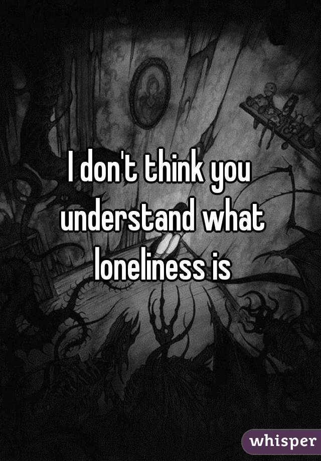 I don't think you understand what loneliness is