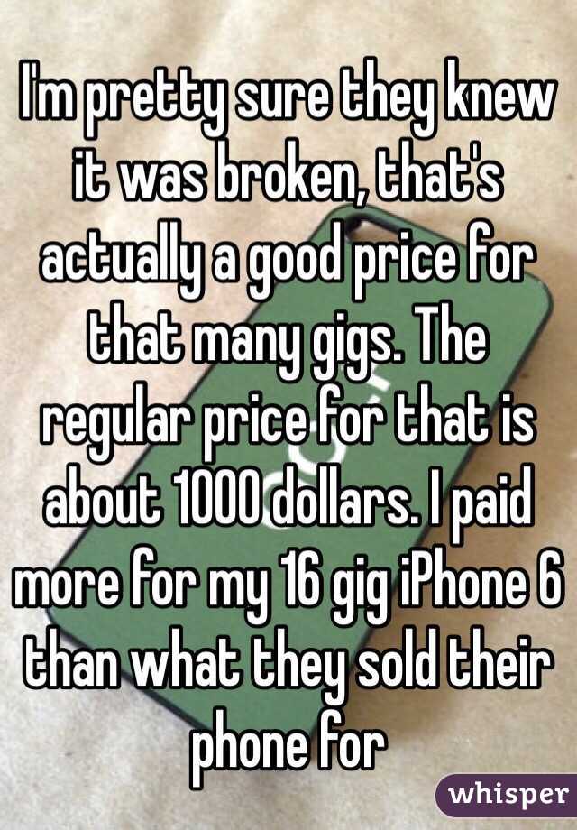 I'm pretty sure they knew it was broken, that's actually a good price for that many gigs. The regular price for that is about 1000 dollars. I paid more for my 16 gig iPhone 6 than what they sold their phone for