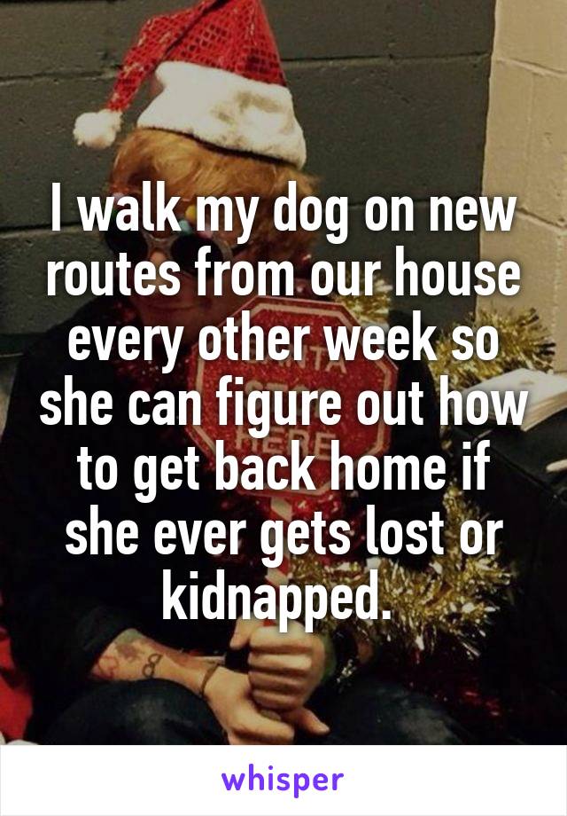I walk my dog on new routes from our house every other week so she can figure out how to get back home if she ever gets lost or kidnapped. 