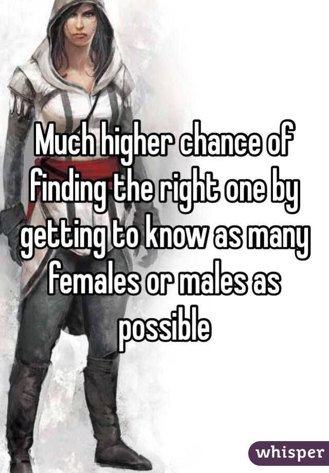 Much higher chance of finding the right one by getting to know as many females or males as possible 