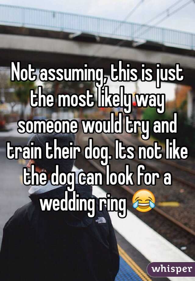 Not assuming, this is just the most likely way someone would try and train their dog. Its not like the dog can look for a wedding ring 😂