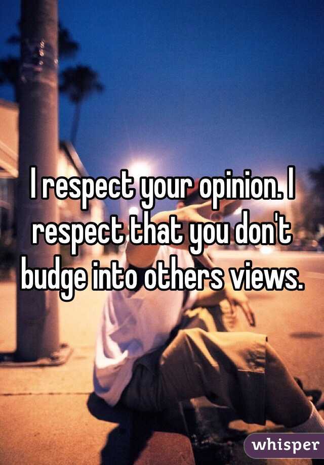 I respect your opinion. I respect that you don't budge into others views. 