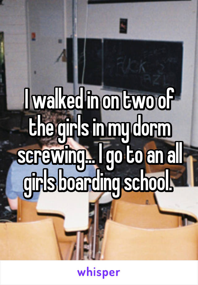 I walked in on two of the girls in my dorm screwing... I go to an all girls boarding school. 