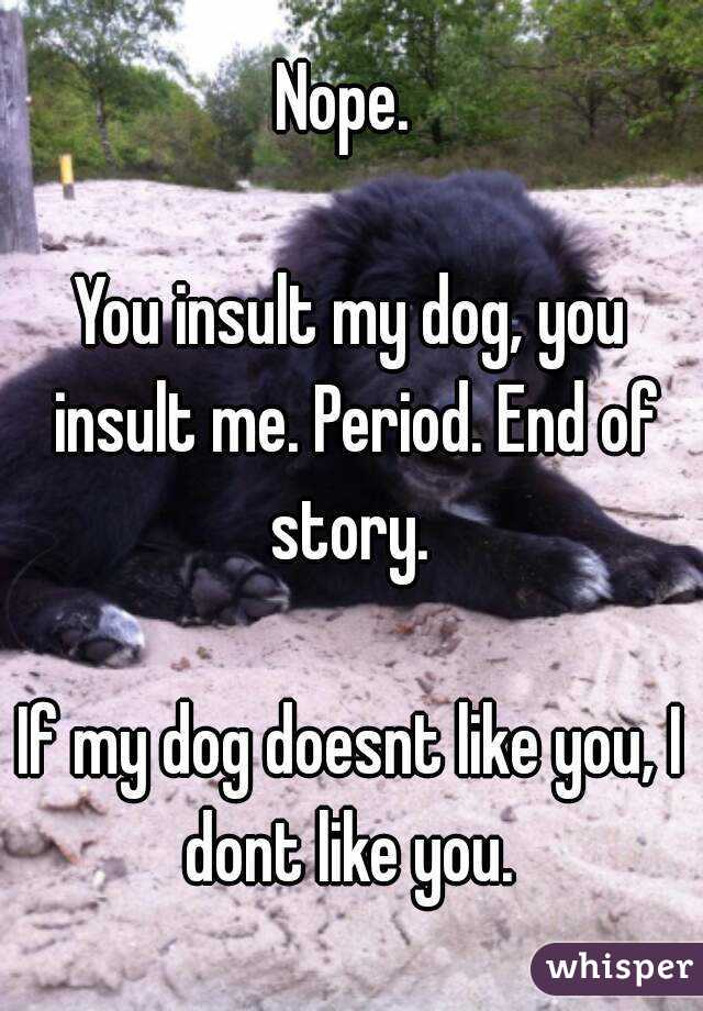 Nope. 

You insult my dog, you insult me. Period. End of story. 

If my dog doesnt like you, I dont like you. 