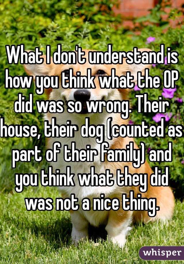 What I don't understand is how you think what the OP did was so wrong. Their house, their dog (counted as part of their family) and you think what they did was not a nice thing.