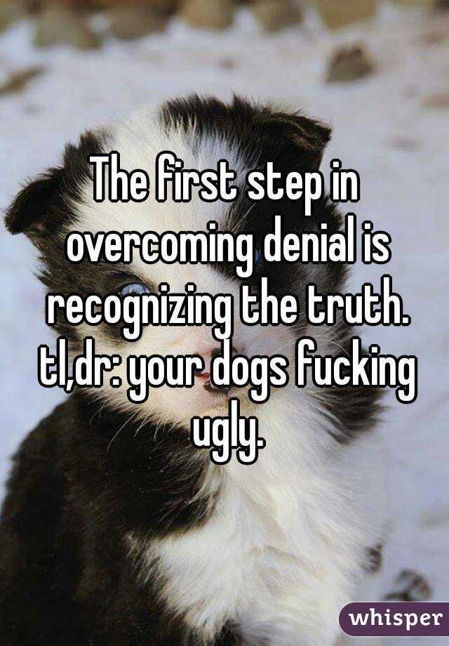 The first step in overcoming denial is recognizing the truth. tl,dr: your dogs fucking ugly.