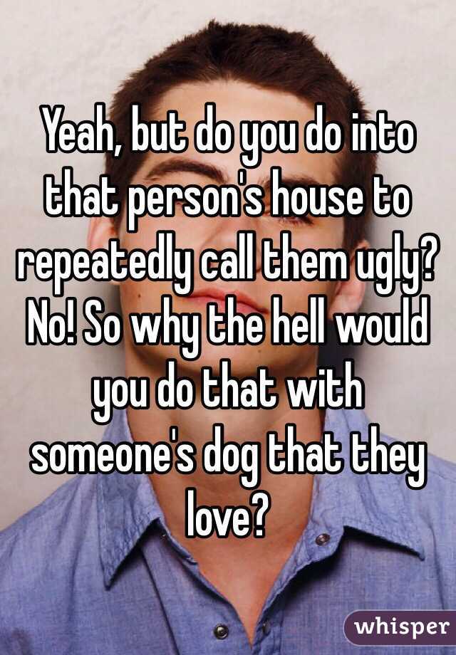 Yeah, but do you do into that person's house to repeatedly call them ugly? No! So why the hell would you do that with someone's dog that they love?