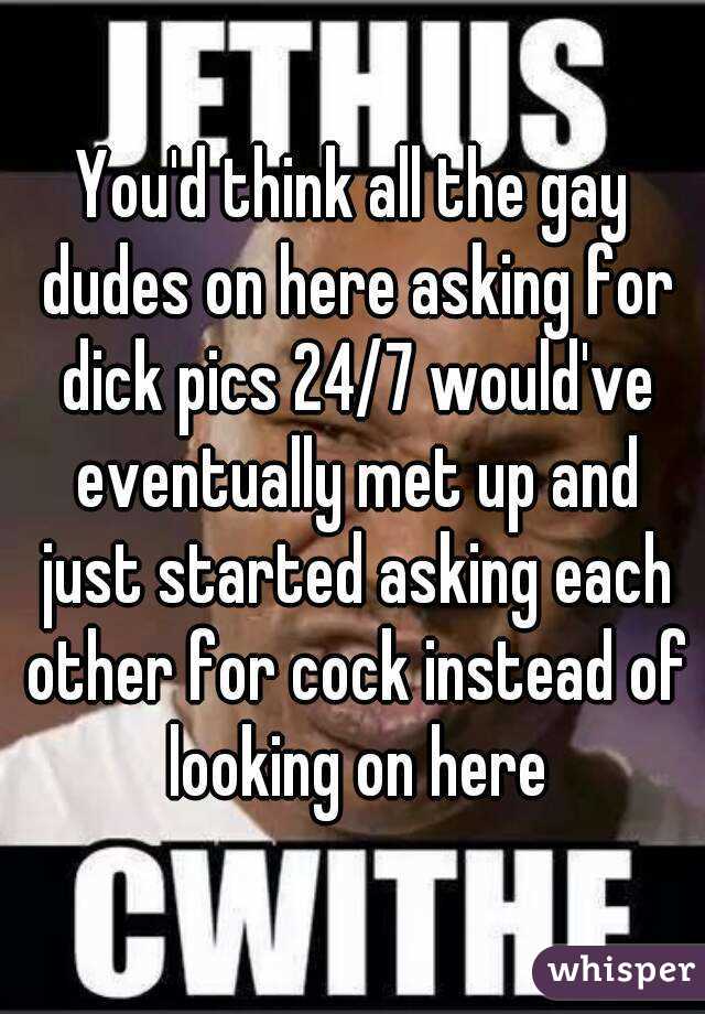 You'd think all the gay dudes on here asking for dick pics 24/7 would've eventually met up and just started asking each other for cock instead of looking on here